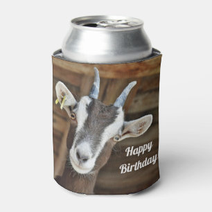 Enfriador De Latas Foto de Cute Brown y White Goat Cumpleaños