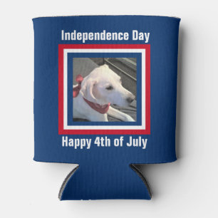 Enfriador De Latas Foto de Cute Dog Red White y Blue Patriotic Can