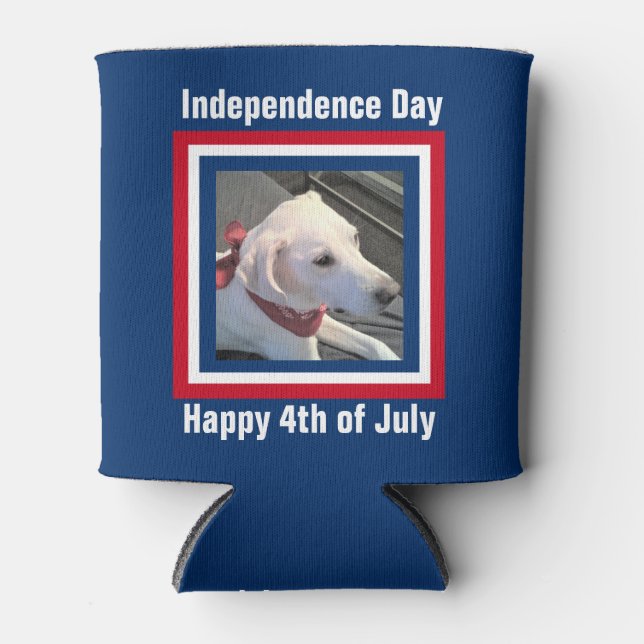 Enfriador De Latas Foto de Cute Dog Red White y Blue Patriotic Can (Anverso)