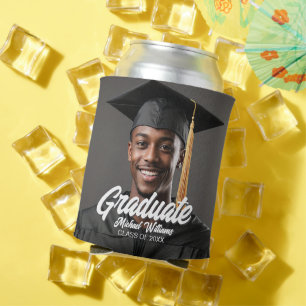 Enfriador De Latas Foto de Graduado con Letra Negrita para Favor de F
