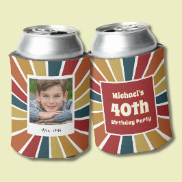 Enfriador De Latas Foto de niño retro cumpleaños 40