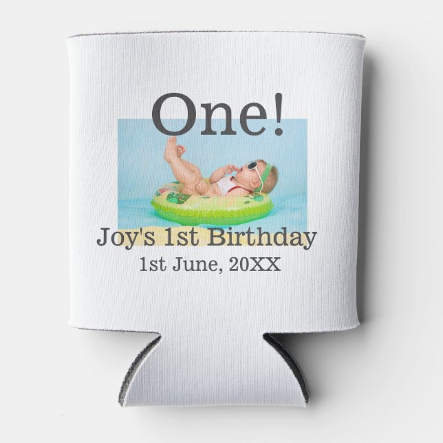 Enfriador De Latas Foto de primer cumpleaños fecha de adición moderna (Anverso)