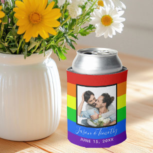 Enfriador De Latas Foto de rayas de arcoíris Boda de orgullo gay LGBT