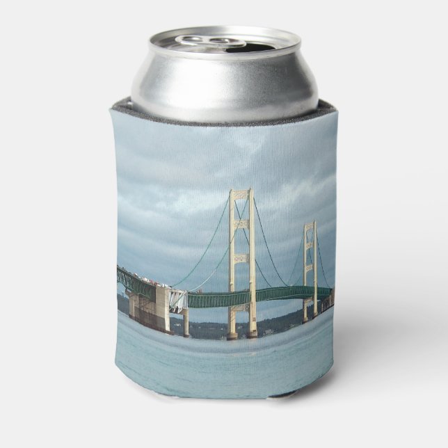 Enfriador De Latas Foto del puente Michigan Mackinac (Reverso de la lata)