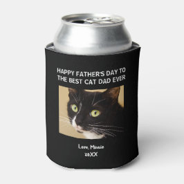 Enfriador De Latas Foto negra del Día del Padre Feliz de Papá Gato