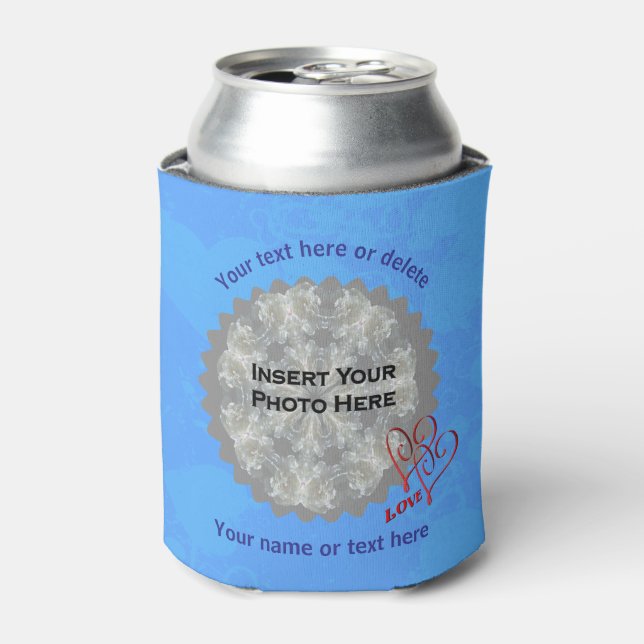 Enfriador De Latas Foto personalizada de Love Hearts Blue (Lata Anverso)