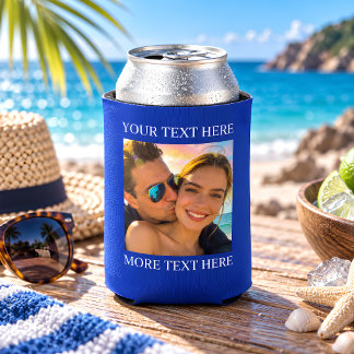 Enfriador De Latas Foto personalizada y texto azul