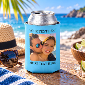 Enfriador De Latas Foto personalizada y texto suave azul