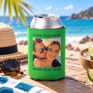 Enfriador De Latas Foto personalizada y texto verde