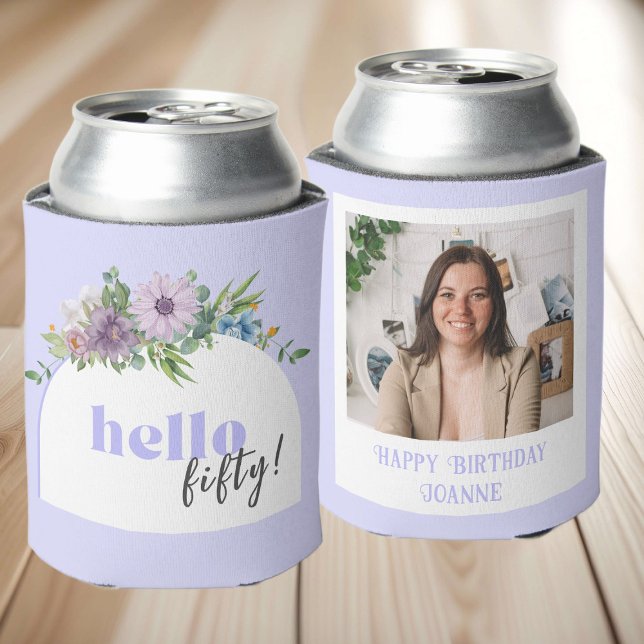 Enfriador De Latas Foto personalizado Delicate Florals 50 cumpleaños (Subido por el creador)