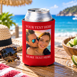 Enfriador De Latas Foto y Texto Personalizado Rojo