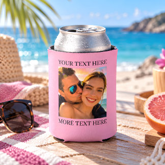 Enfriador De Latas Foto y Texto Personalizados Rosa