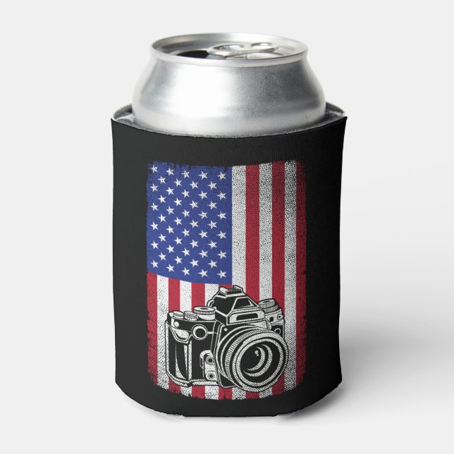 Enfriador De Latas Fotógrafa de la bandera de Estados Unidos (Lata Anverso)