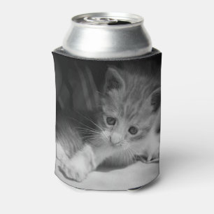 Enfriador De Latas Fotografía de Gatito Blanco y Negro