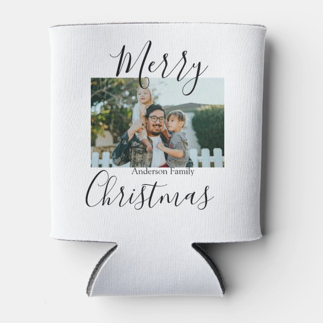 Enfriador De Latas Fotos de la familia Feliz Navidad, moderno, elegan (Anverso)