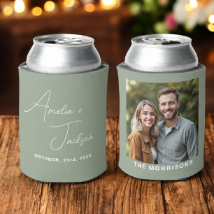 Enfriador De Latas Fotos de la favorita de la boda Sage verde moderno