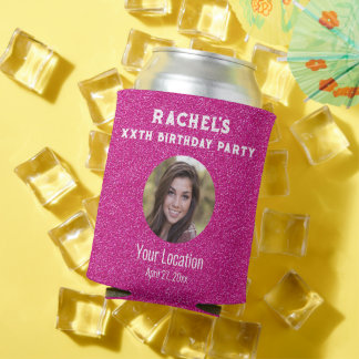 Enfriador De Latas Fotos de Purpurina rosado en favor de la fiesta de