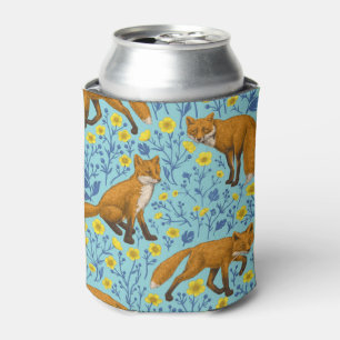 Enfriador De Latas Foxes y mariposas en azul de la piscina
