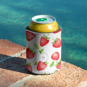 Enfriador De Latas Fresas acuáticas monogramadas de verano moderno