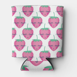 Enfriador De Latas Fresas sonrientes para dormir, lindo patrón.