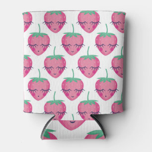 Enfriador De Latas Fresas sonrientes para dormir, lindo patrón.