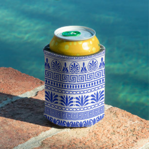 Enfriador De Latas Fret griego, patrón mediterráneo, azul