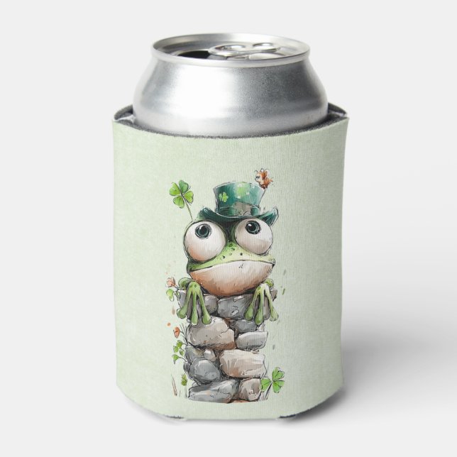 Enfriador De Latas Frog with Green Hat and Shamrock Cute (Lata Anverso)