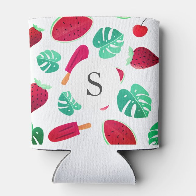 Enfriador De Latas Fruta de verano y hoja de palma | Monograma (Reverso)