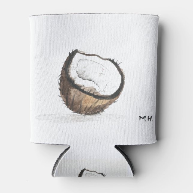Enfriador De Latas Fruto de coco acuarela tropical acuática vegana (Anverso)