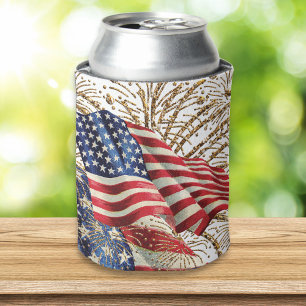 Enfriador De Latas Fuegos artificiales americanos de la bandera y del