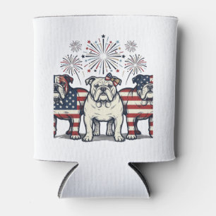 Enfriador De Latas Fuegos Artificiales Bulldog Patriótico Grabado Vin