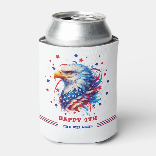 Enfriador De Latas Fuegos artificiales de águila patriótica (Lata Anverso)