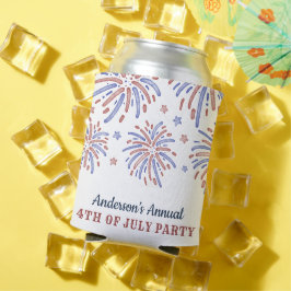 Enfriador De Latas Fuegos artificiales rojos y azules del 4 de julio 