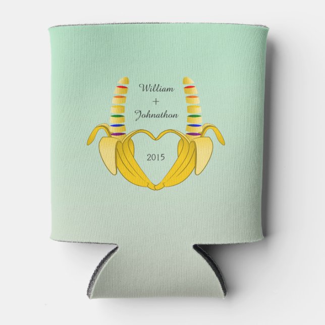 Enfriador De Latas Fun Gay Banana Heart Wedding Favor (Anverso)