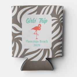 Enfriador De Latas Fun Girly Tropical Flamingo & Foliage Vacation