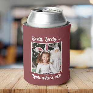 Enfriador De Latas Fun personalizado Foto Guay 40th Birthday Red Maro