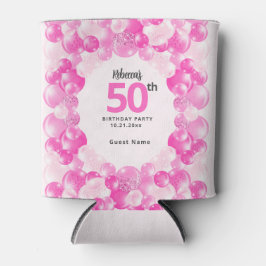 Enfriador De Latas Fun Pink Balloons Faux Purpurina 50 cumpleaños