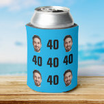 Enfriador De Latas Fun Unique 40th Birthday Photo Guay Retro<br><div class="desc">Fun 40 cumpleaños foto refrigerador de bebidas en un diseño azul claro retro audaz. ¡El año es personalizable para cualquier año de cumpleaños! Para obtener el efecto de recorte, utilice un archivo png con el fondo ya cortado. Si no, la foto aparecerá como un círculo rodeado por su propio fondo,...</div>