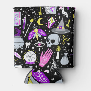 Enfriador De Latas Funda tartán castaño-naranja vintage.