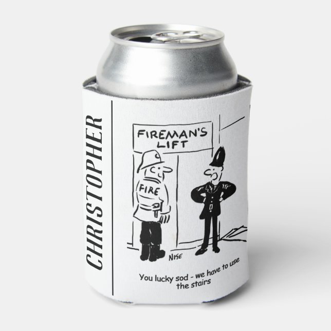Enfriador De Latas Funny bombero y Personalizado de policía (Lata Anverso)