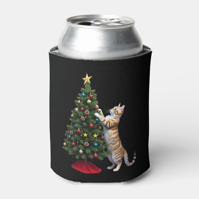 Enfriador De Latas Funny Cat Christmas Tree Xmas Gifts Men Women Kids (Lata Anverso)