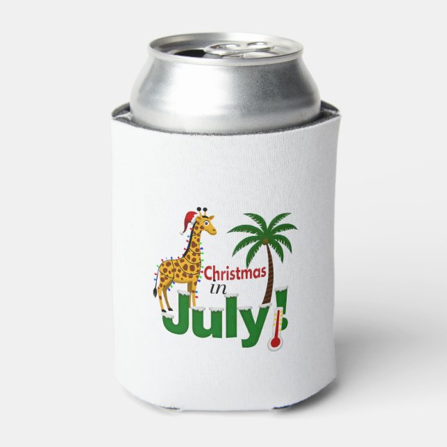 Enfriador De Latas Funny Christmas in July Shirt Santa Giraffe Palm T (Lata Anverso)
