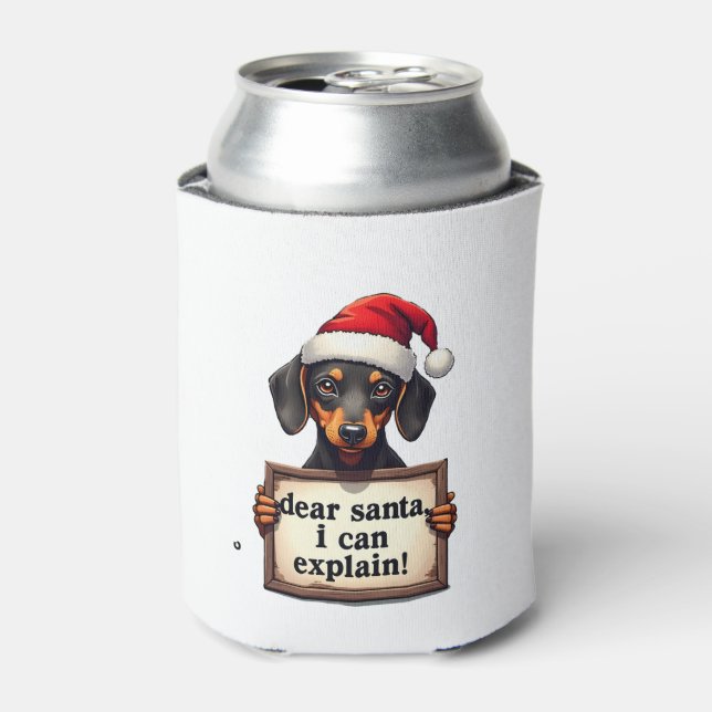 Enfriador De Latas Funny Dachshund Christmas Dear Santa I Can Explain (Lata Anverso)