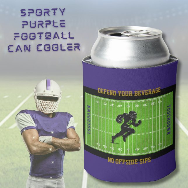 Enfriador De Latas Funny Defend Your Beverage Purple Football  (Time to DEFEND YOUR BEVERAGE with this funny football can cooler 🏈)