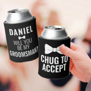 Enfriador De Latas Funny Groomsman Boda Bro Propuesta Cerveza Negra
