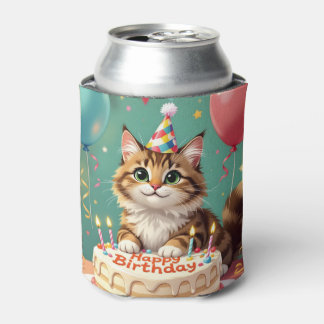 Enfriador De Latas Funny happy birthday cat