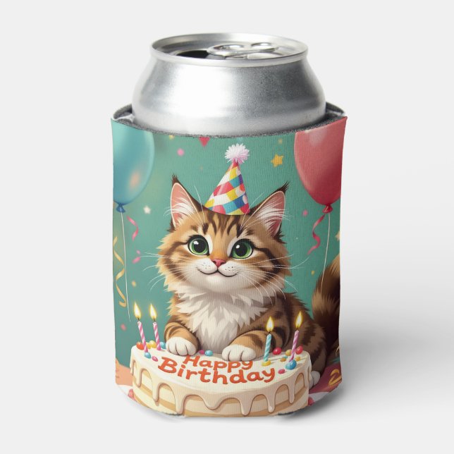 Enfriador De Latas Funny happy birthday cat (Lata Anverso)