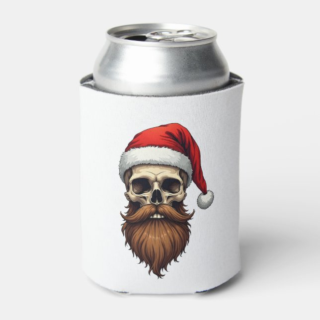 Enfriador De Latas Funny Hipster Santa Skull Face With Hat Beard Chri (Lata Anverso)