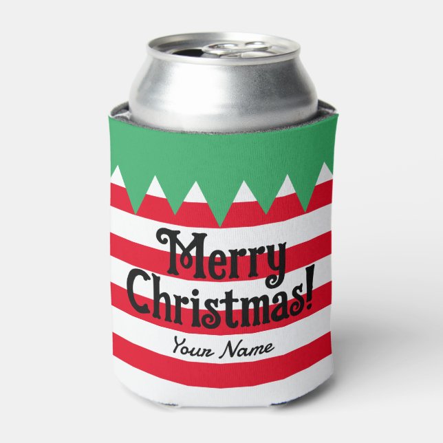 Enfriador De Latas Funny Navidades a rayas de traje propio personaliz (Lata Anverso)