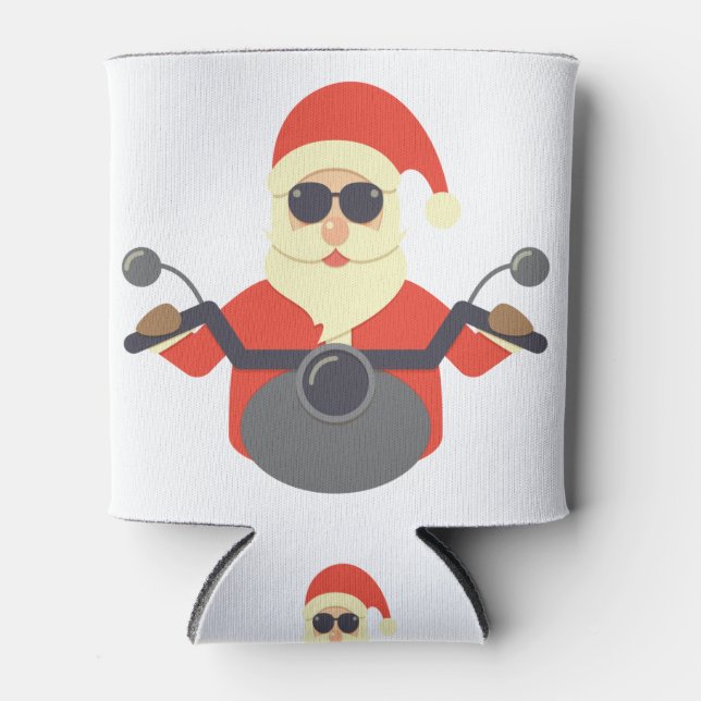 Enfriador De Latas Funny Navidades Santa Claus Motorbike Biker Harley (Anverso)